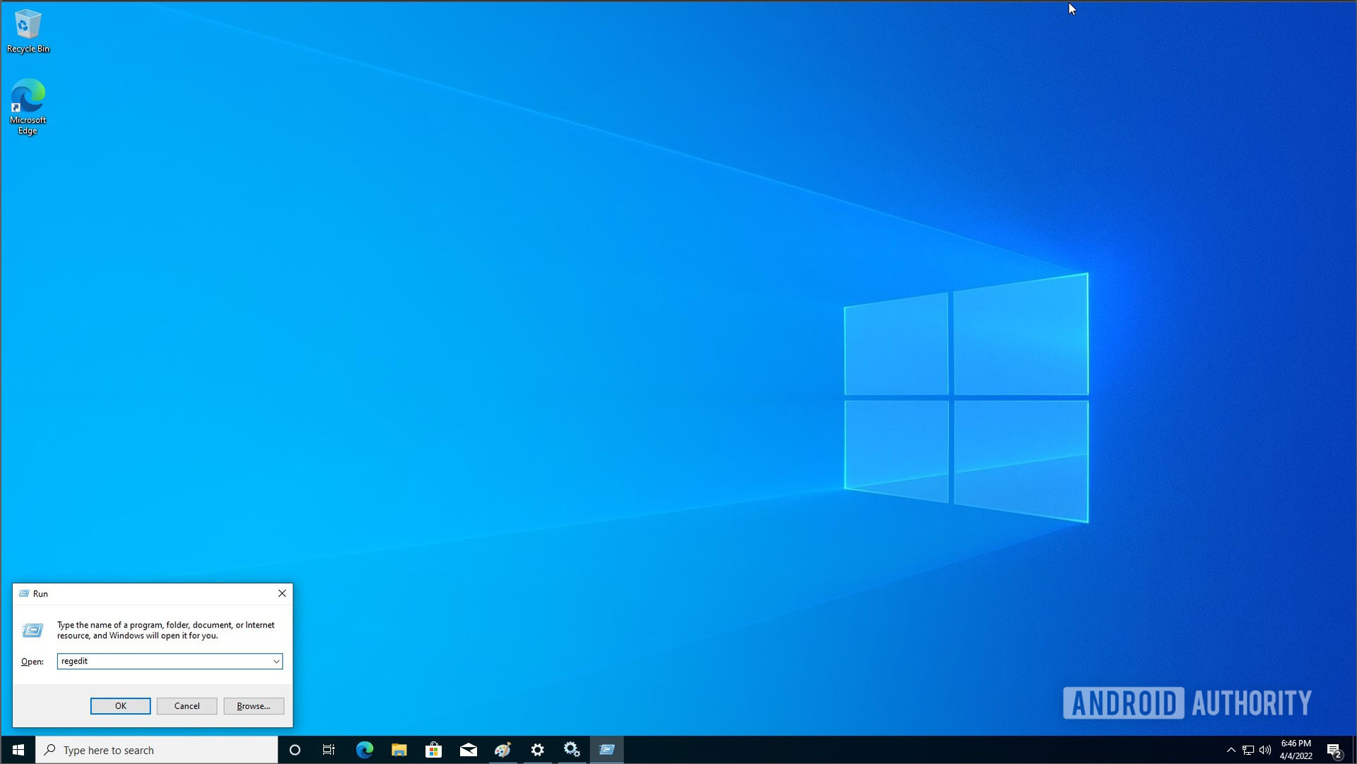 Windows 10 services run dialog regedit