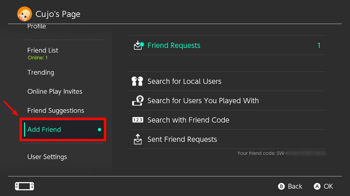 add friend tab