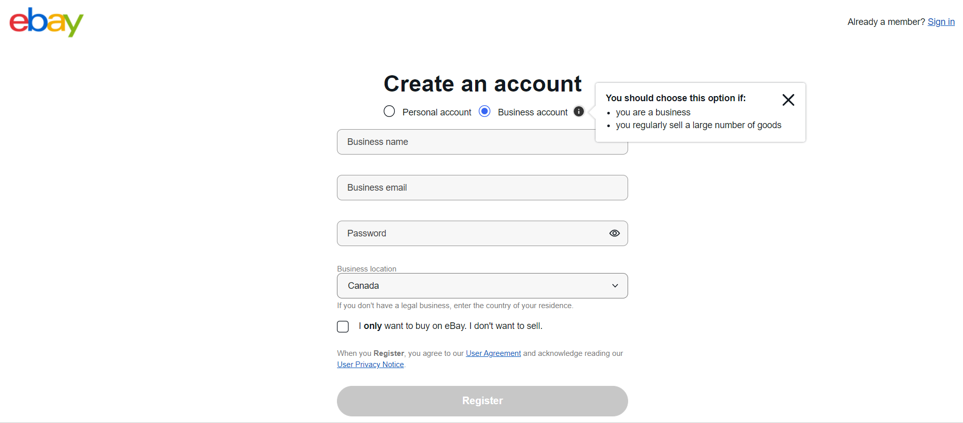 eBay business account