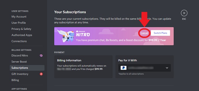 cancel discord nitro button