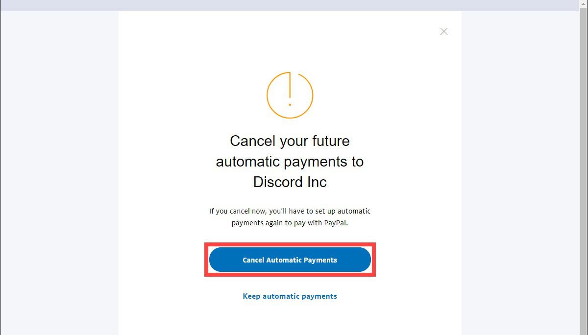 cancel future automatic payments to discord
