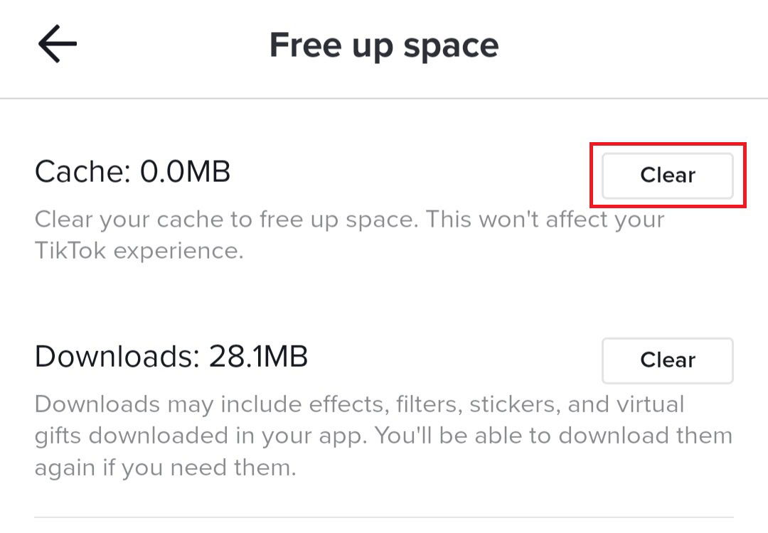 clear cache TikTok