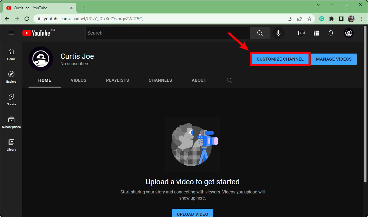 click customize channel on your channel