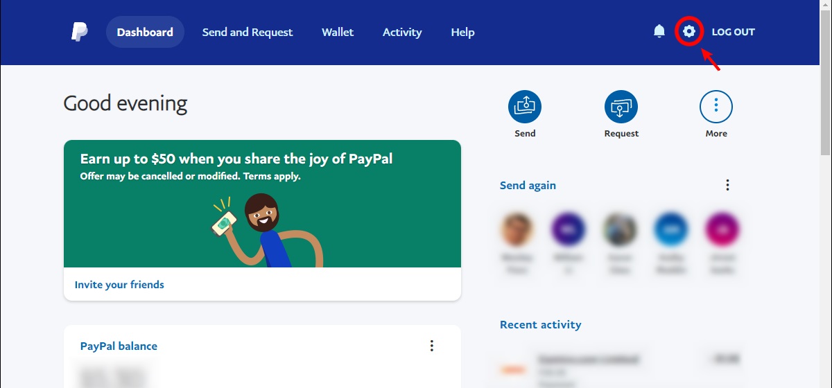 click the gear shaped button on paypal