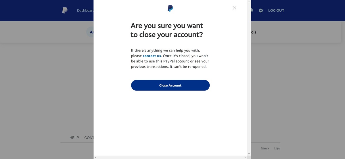 close paypal account confirmation