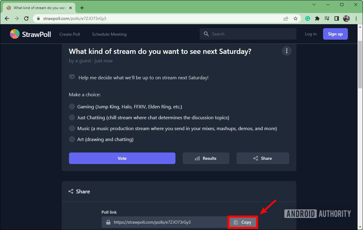 copy the url of your poll