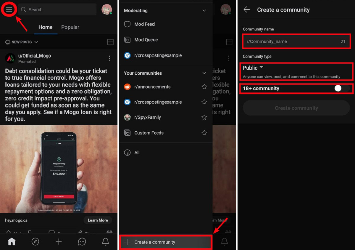 creating a community on reddit mobile