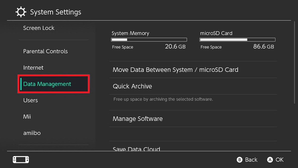 data management in system settings