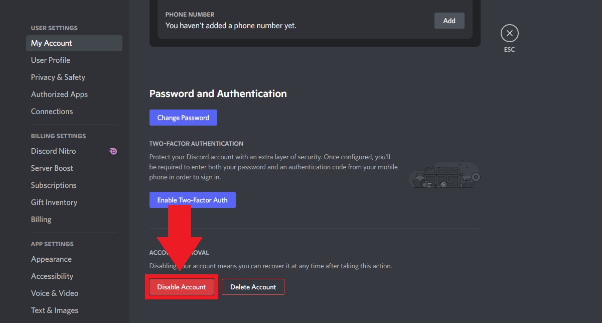 disable your discord account on desktop