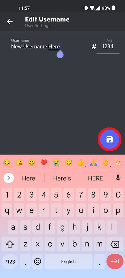 enter a new discord username mobile