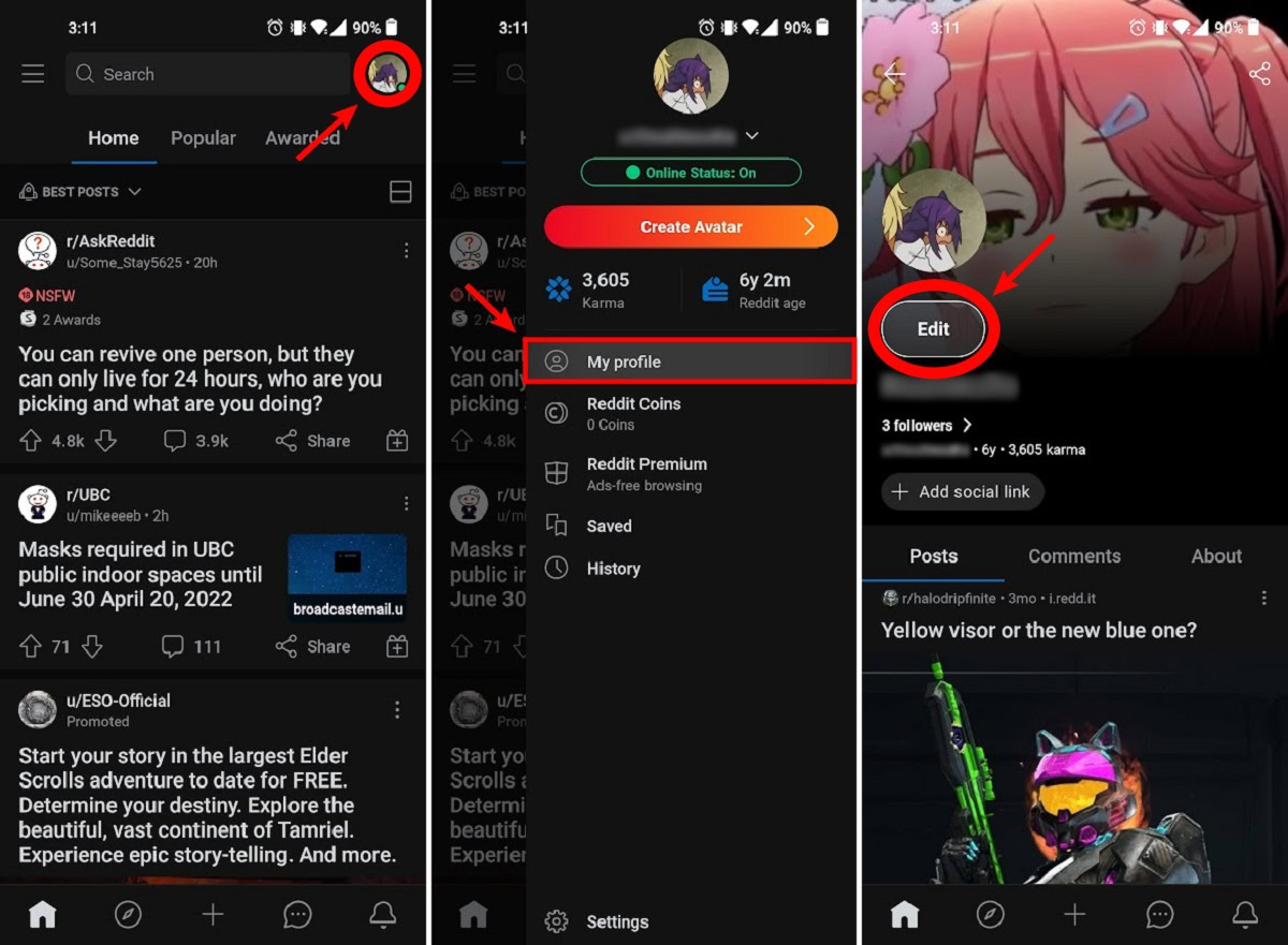 find edit profile on the reddit app 1