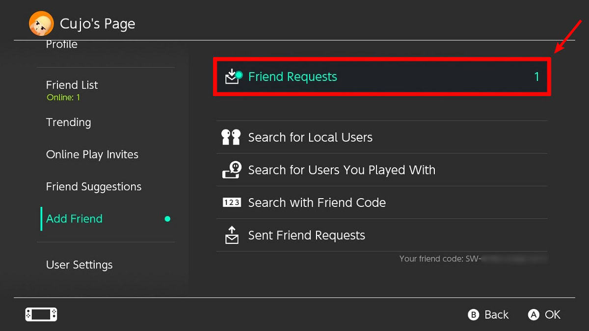 friend requests tab