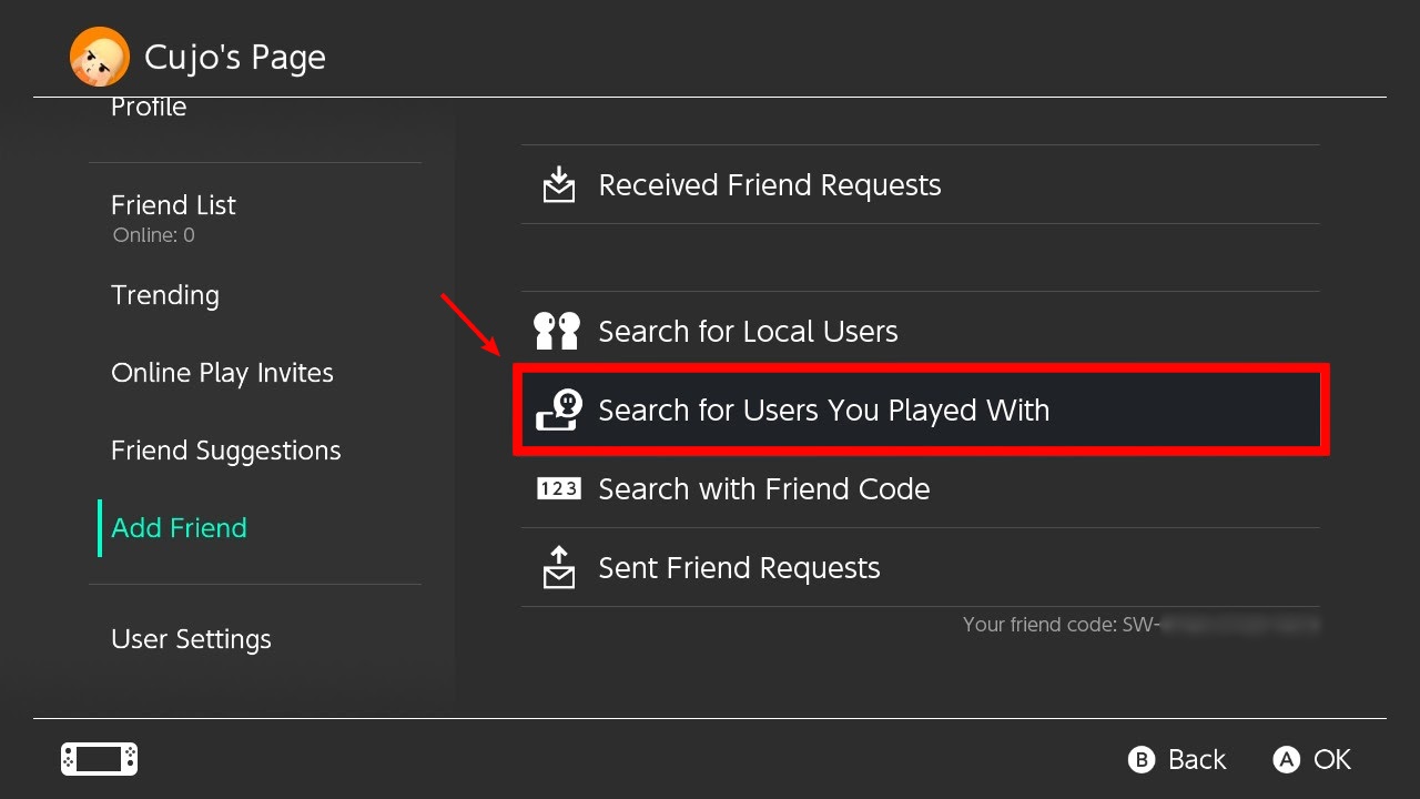 go to search for users you played with