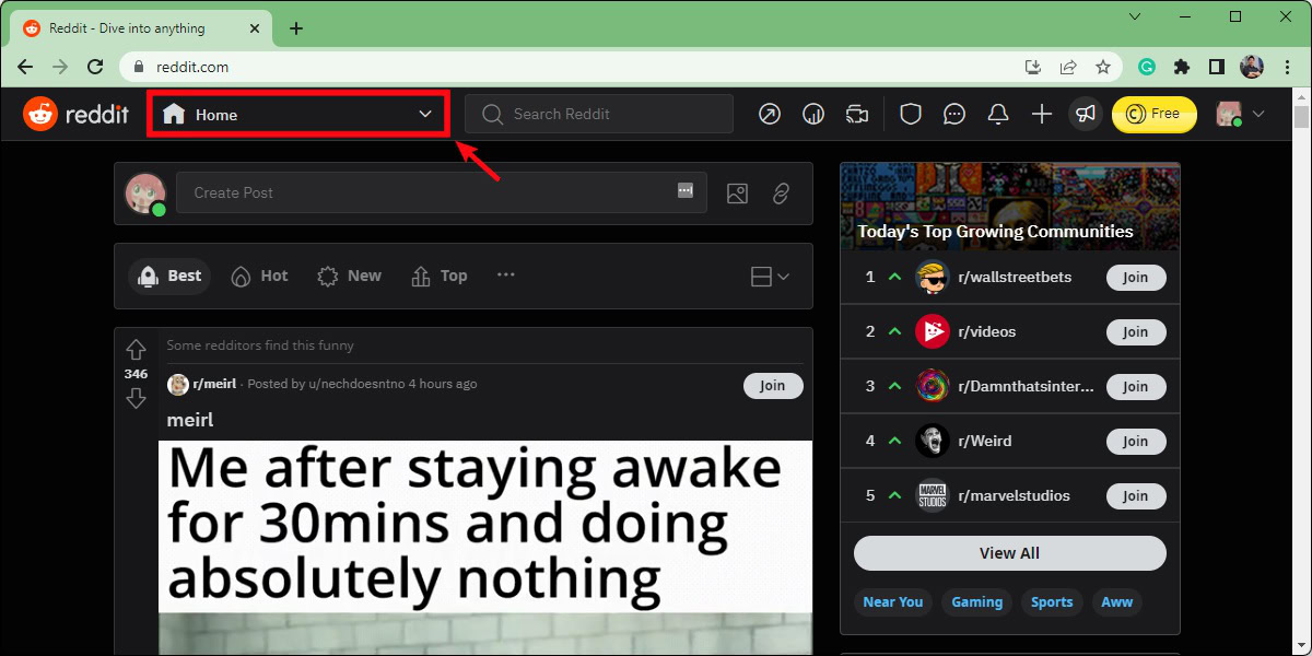 home dropdown menu reddit