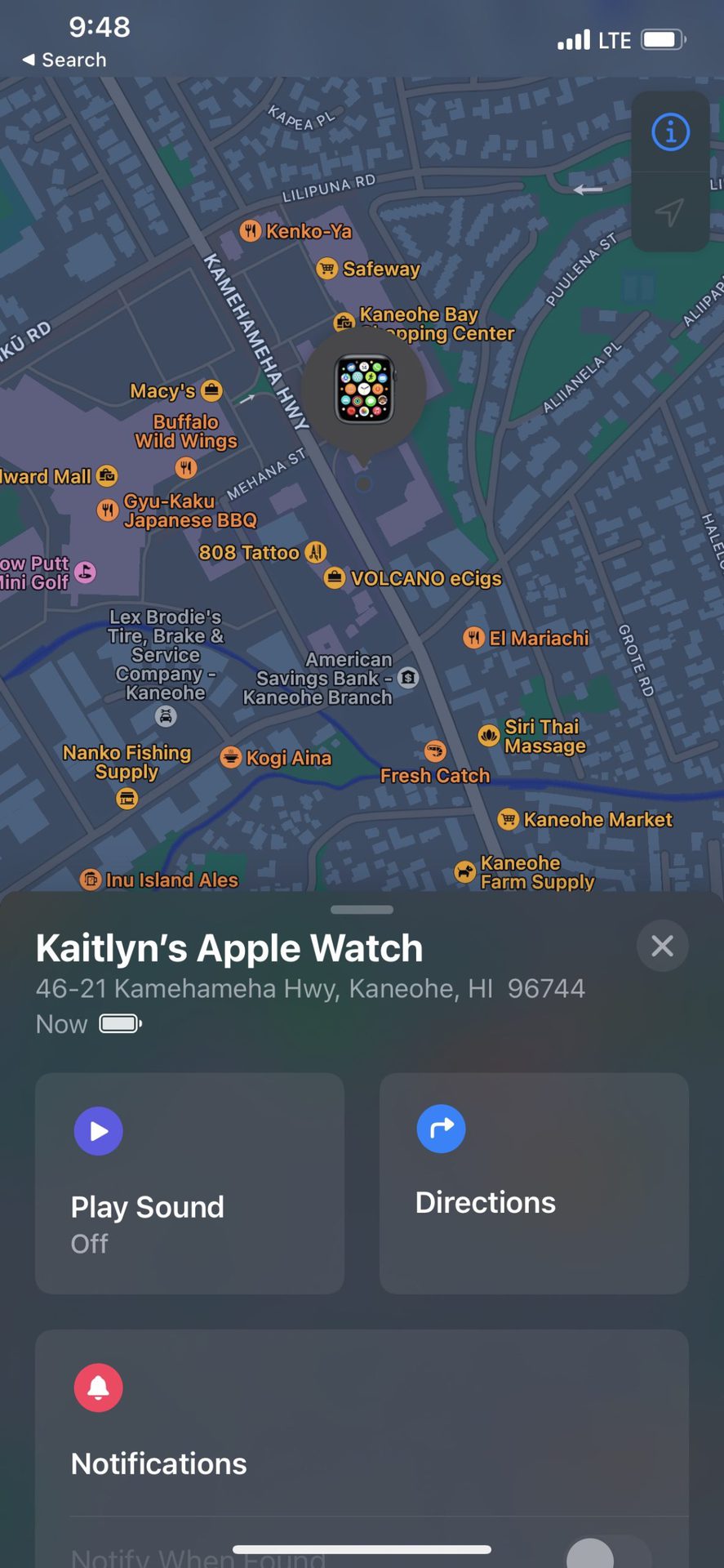 iPhone Screenshot Find My Apple Watch