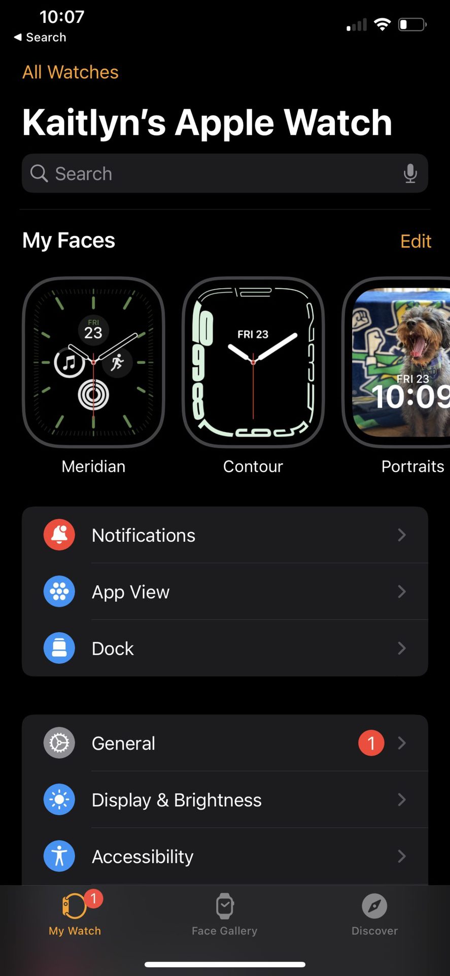 An iPhone 11 screenshot depicts the My Watch tab in the Watch app