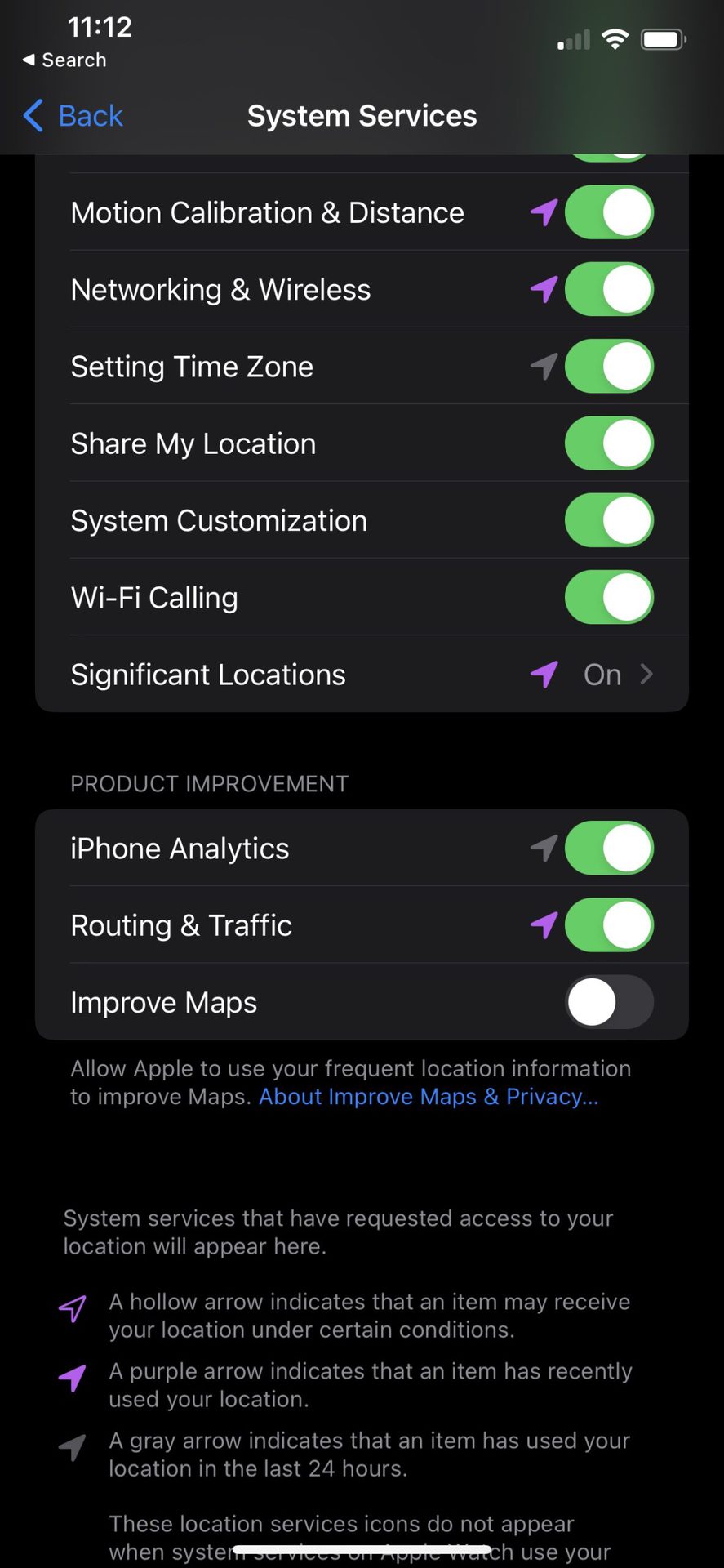 iPhone Settings Motion Calibration Distance