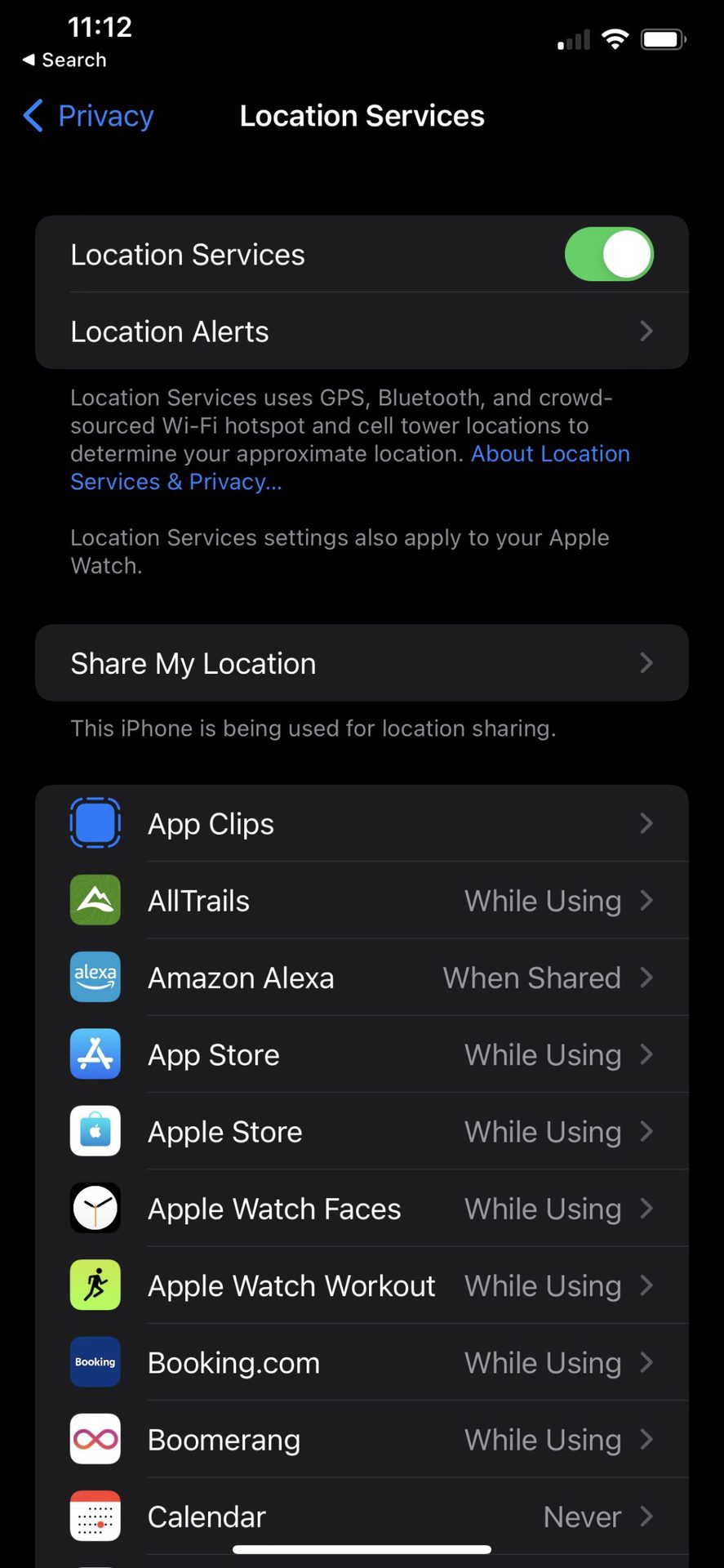 iPhone Settings Privacy Location Services