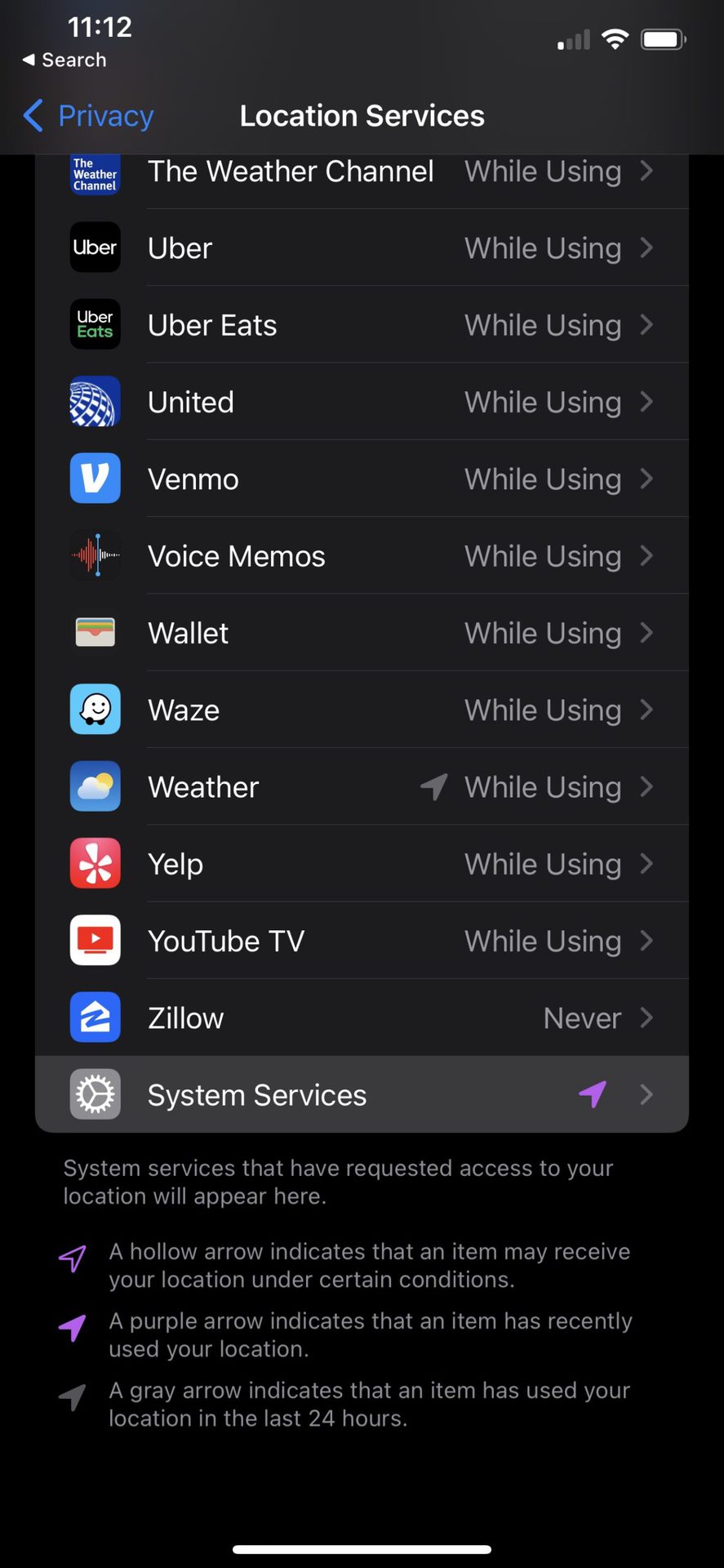 iPhone Settings System Services