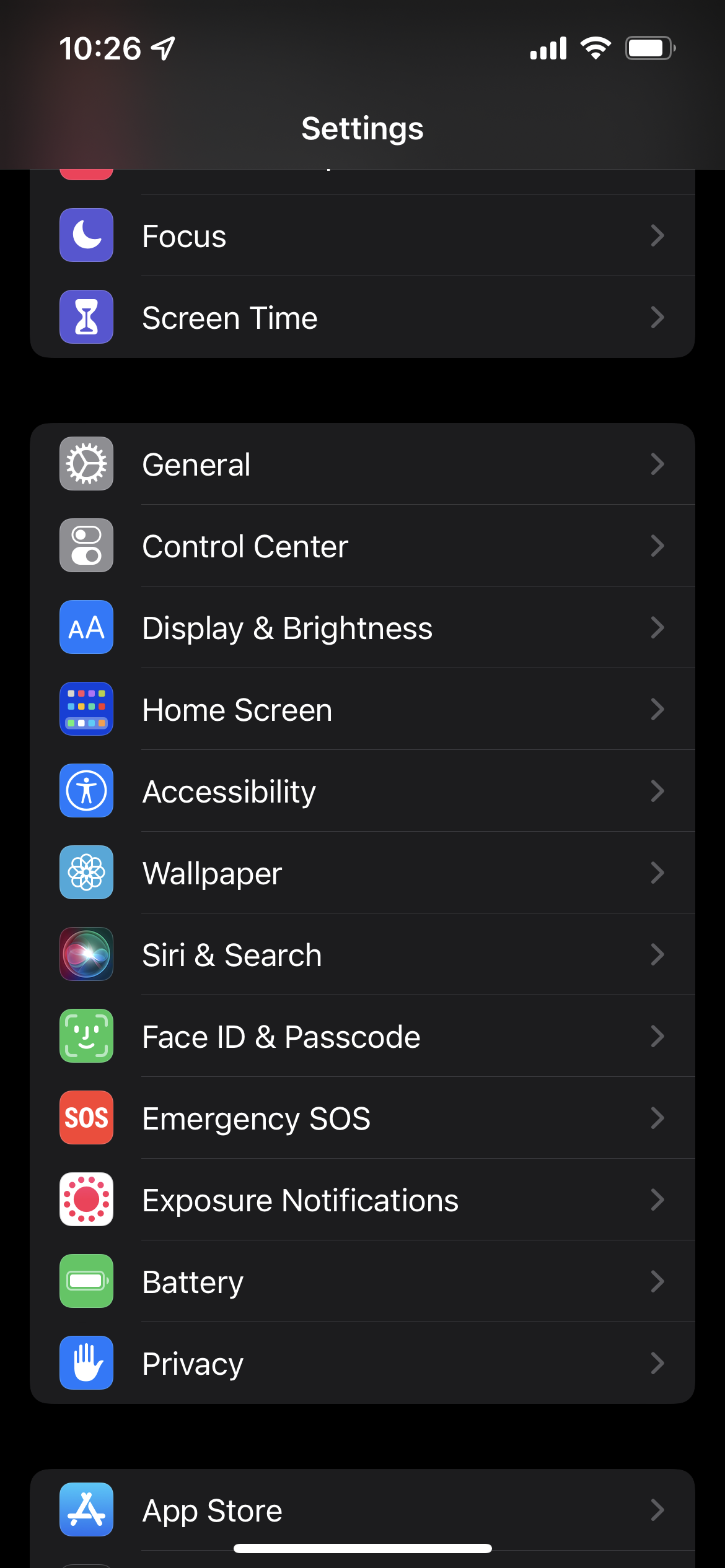 iPhone settings in iOS 15