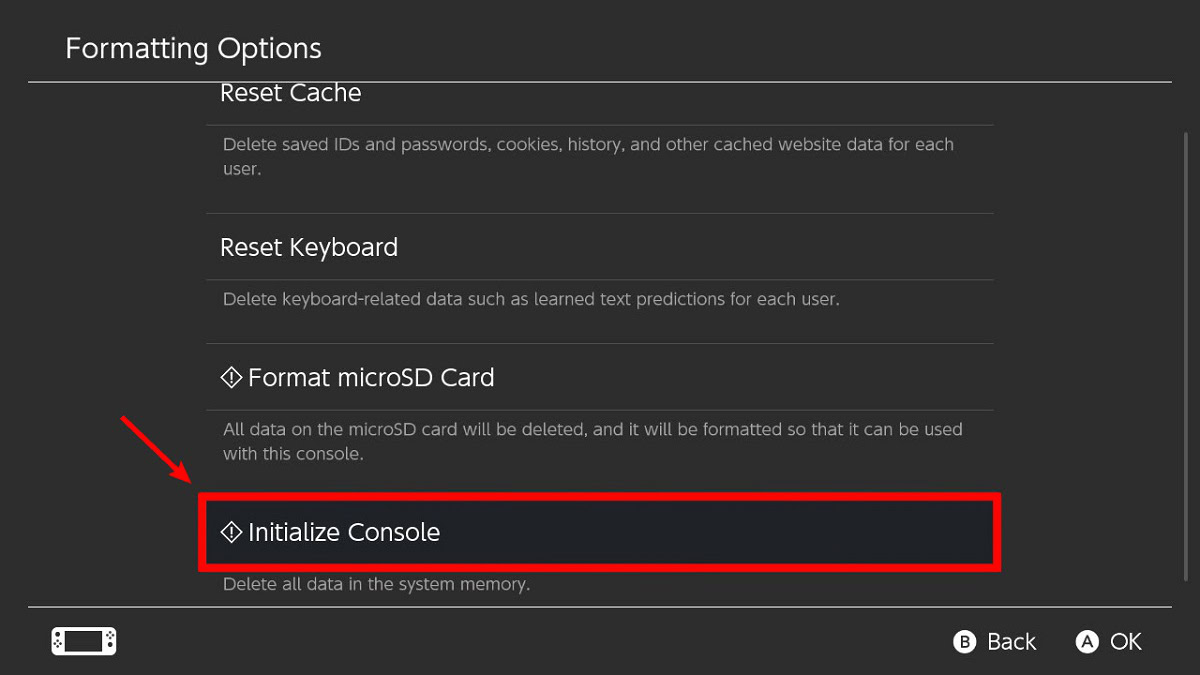 initialize console button will factory reset your switch device