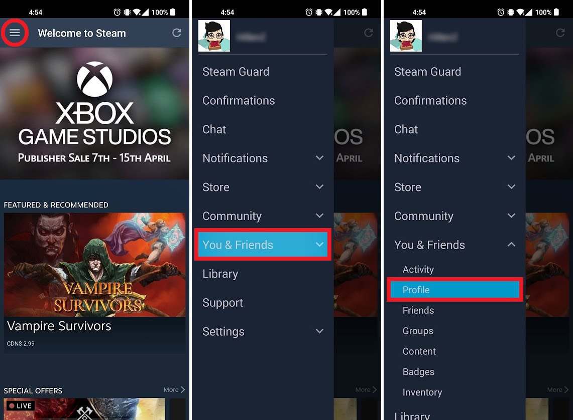 navigate over to your steam profile on mobile
