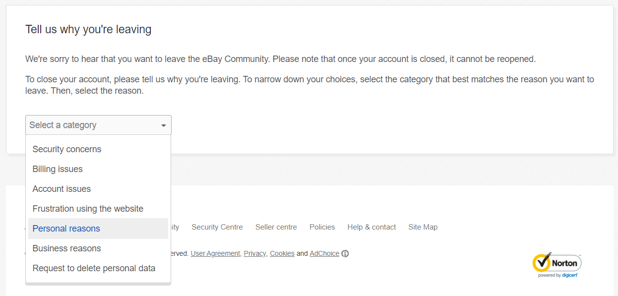 delete ebay accoutn reasons