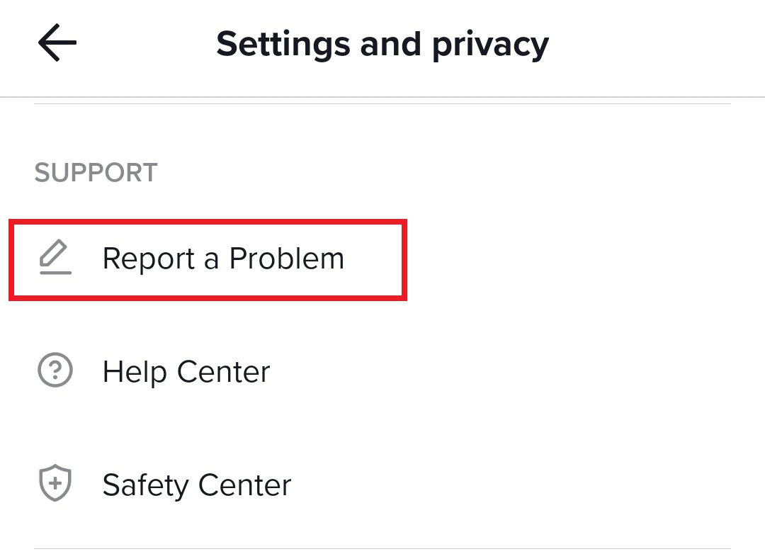 report problem TikTok