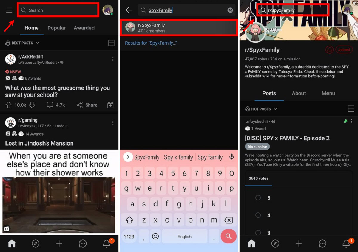 searching subreddit on mobile 1