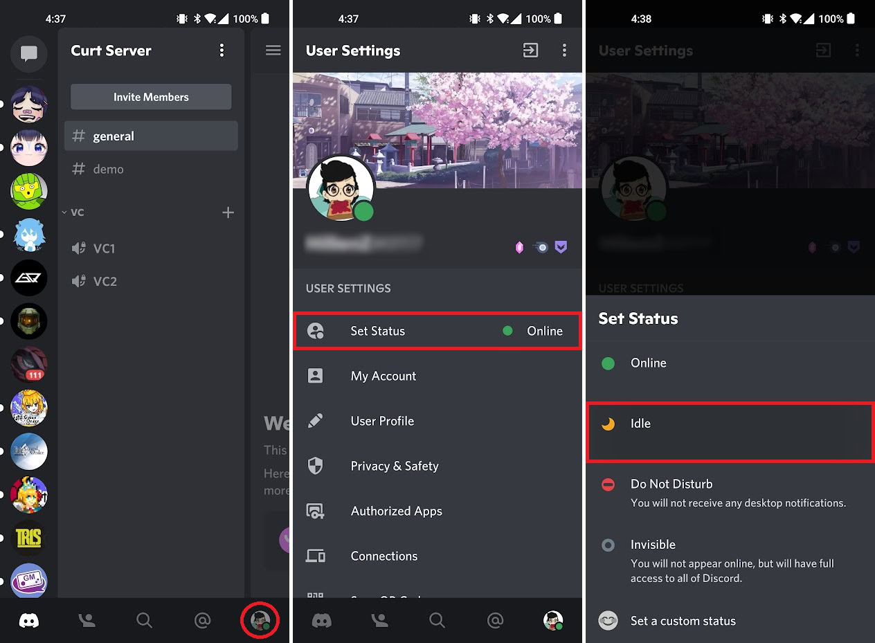 What does idle mean and how do you set it on Discord? - Android