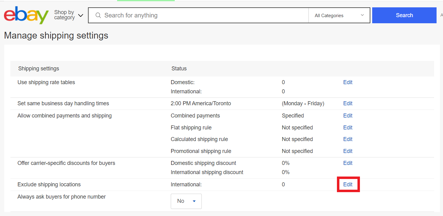 shipping settings