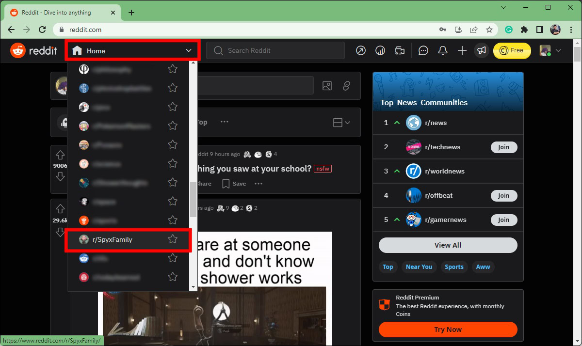 subreddit dropdown demonstration in new reddit