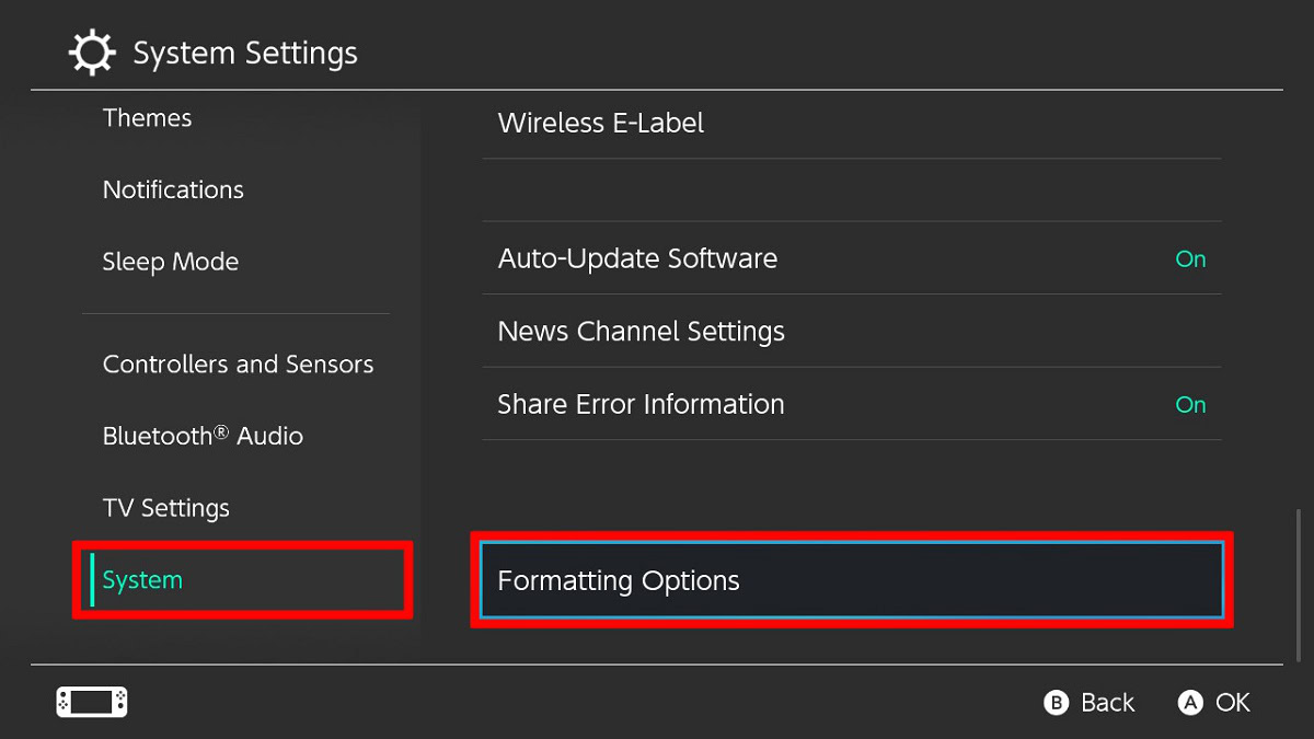 system then formatting options