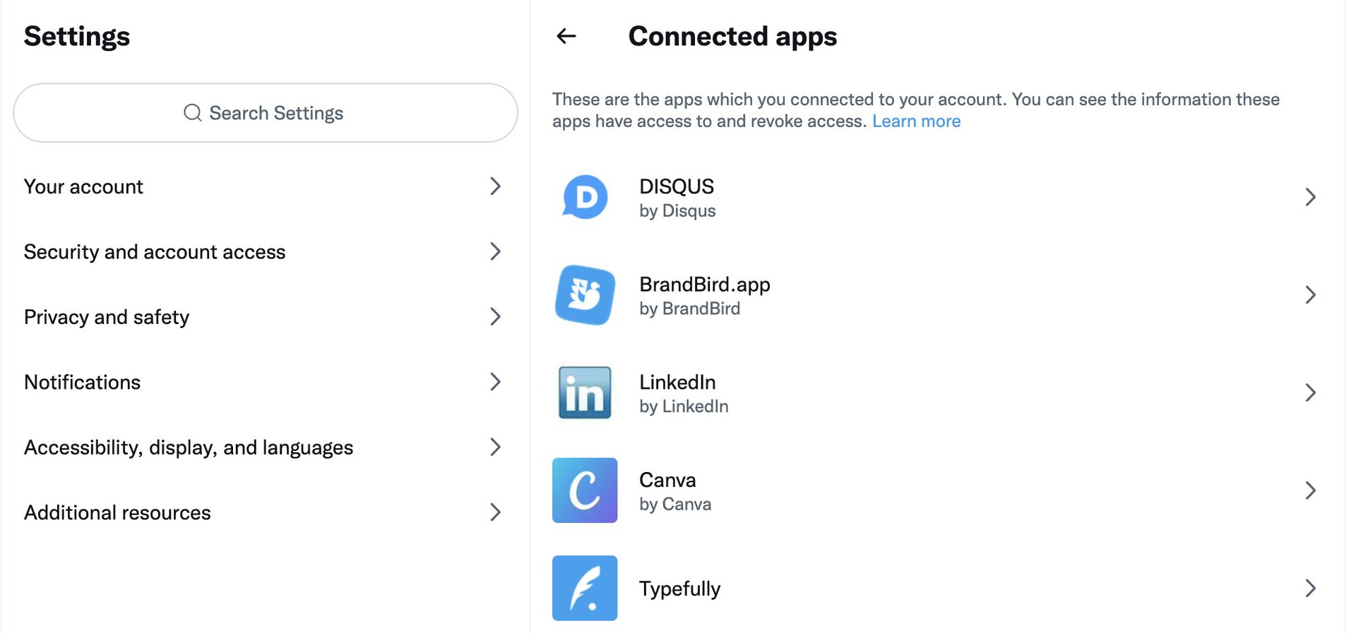 twitter connected apps