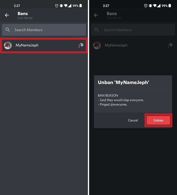 unban user discord mobile