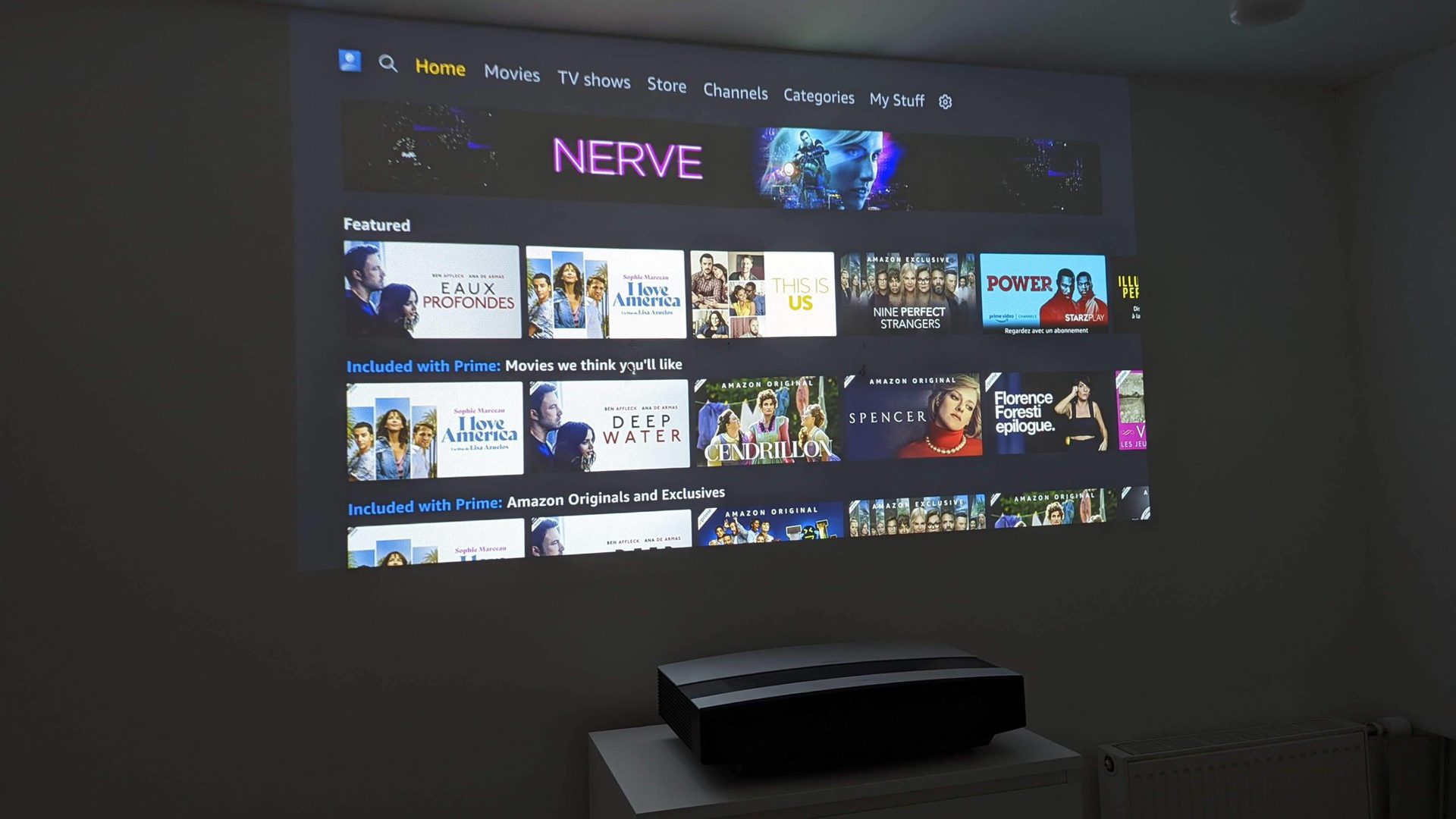 Xgimi Aura projector with projection of Amazon Prime Video