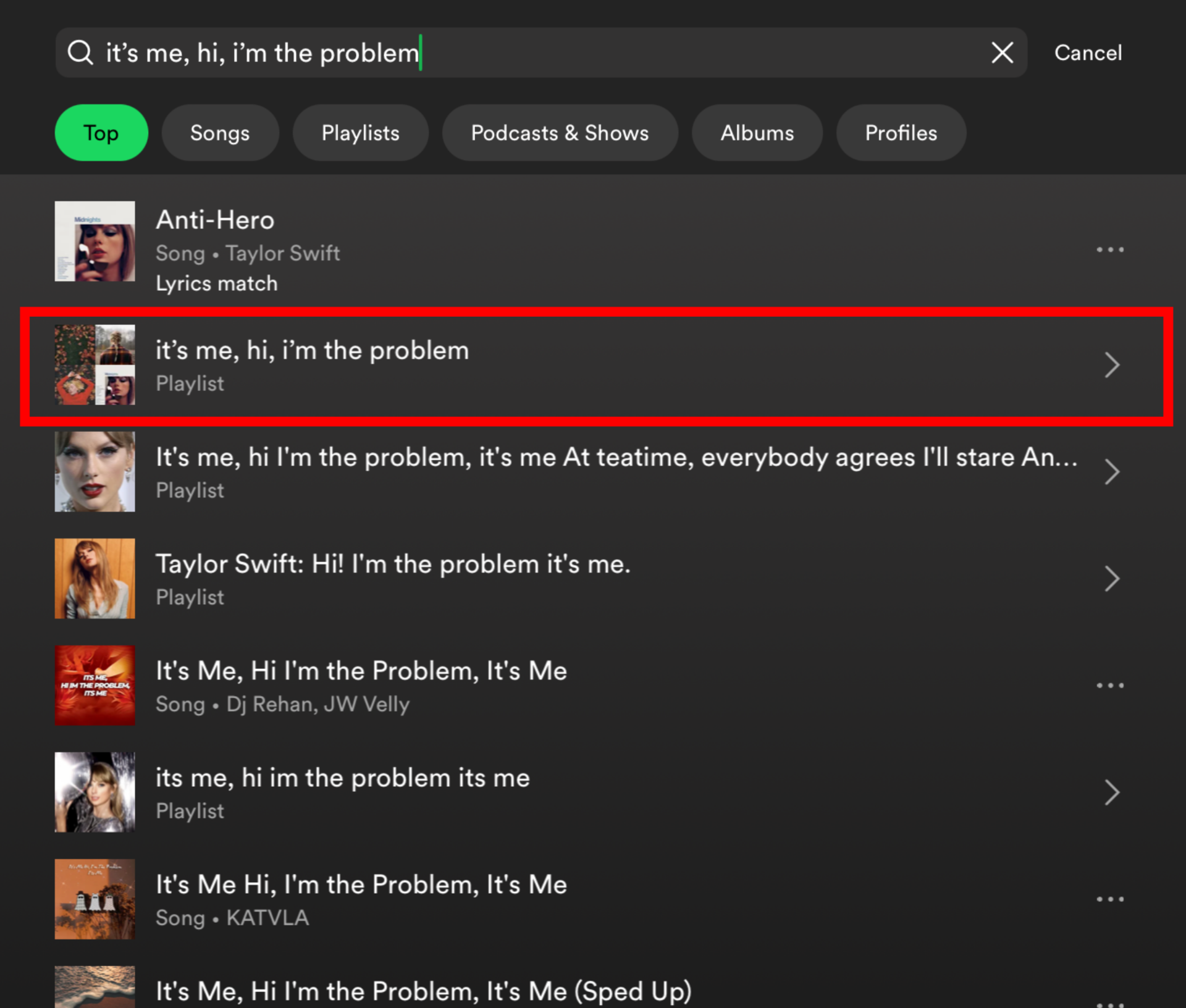 Spotify desktop search bar playlists