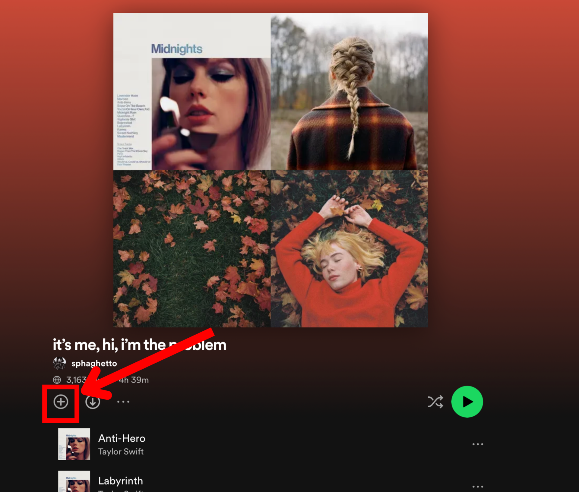 Spotify desktop playlist plus icon