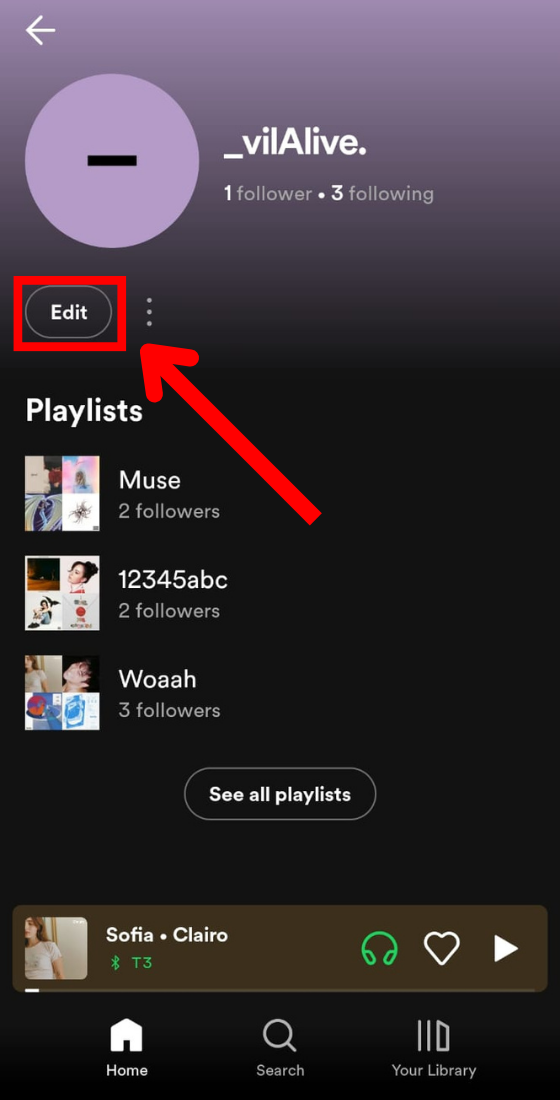Spotify app profile edit button