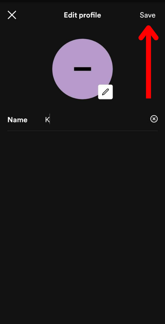 Spotify app profile editing display name save button
