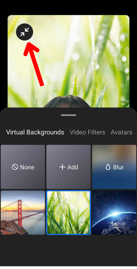 Zoom mobile app menu option background & effects zoom in button