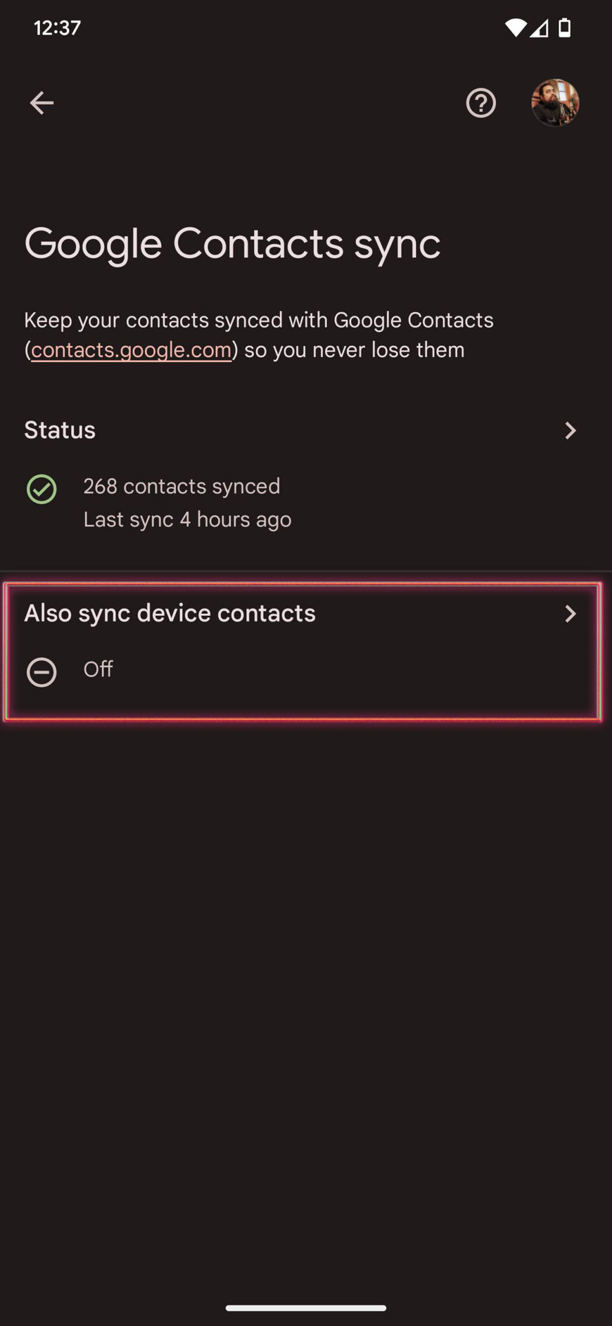 Enable Contacts sync on Android 13 8