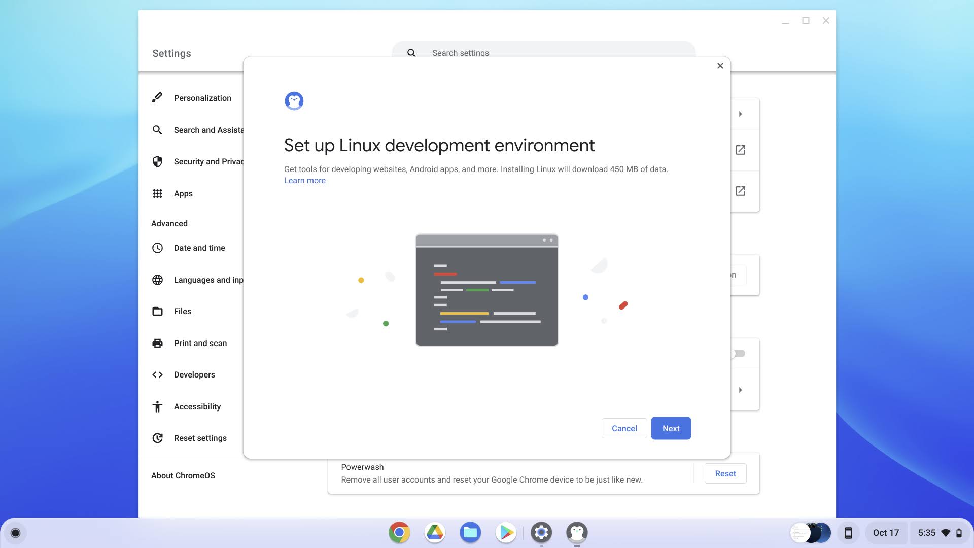 Enable Linux apps on Chromebook 2
