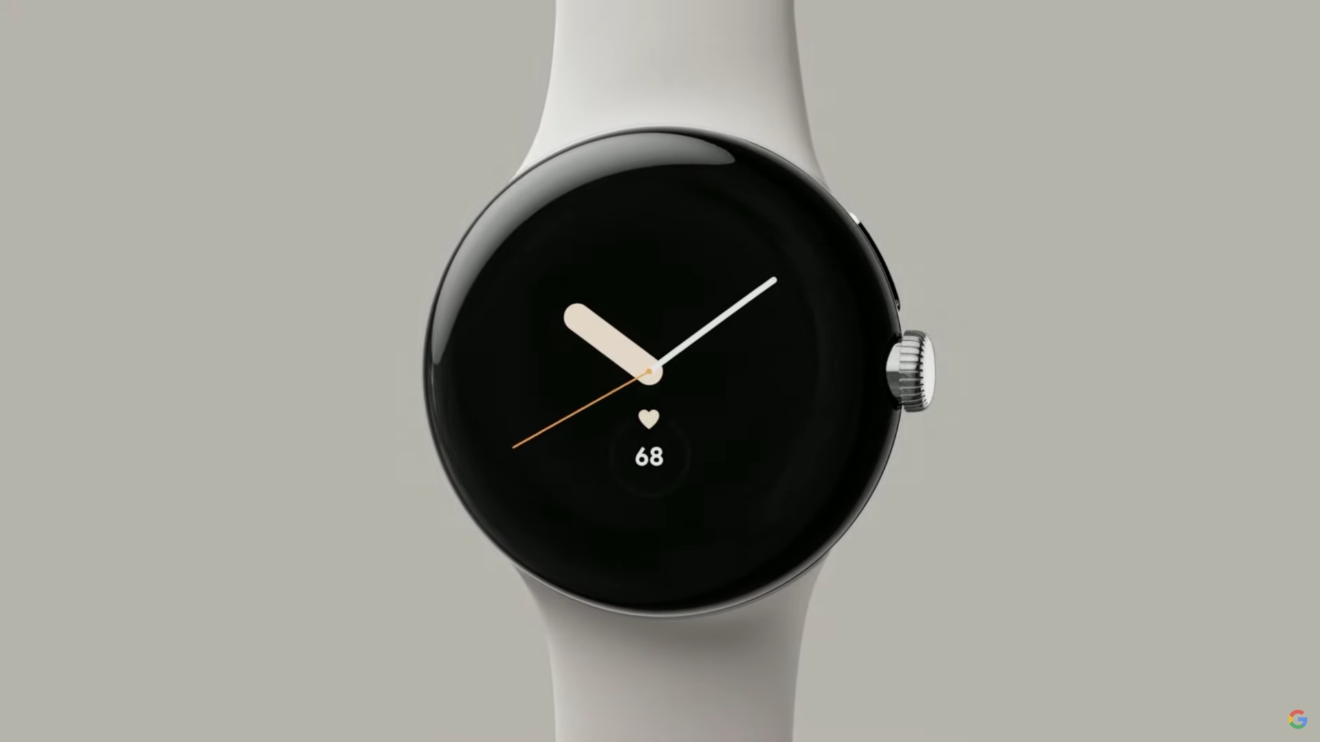 A Google Pixel Watch against a white surface.