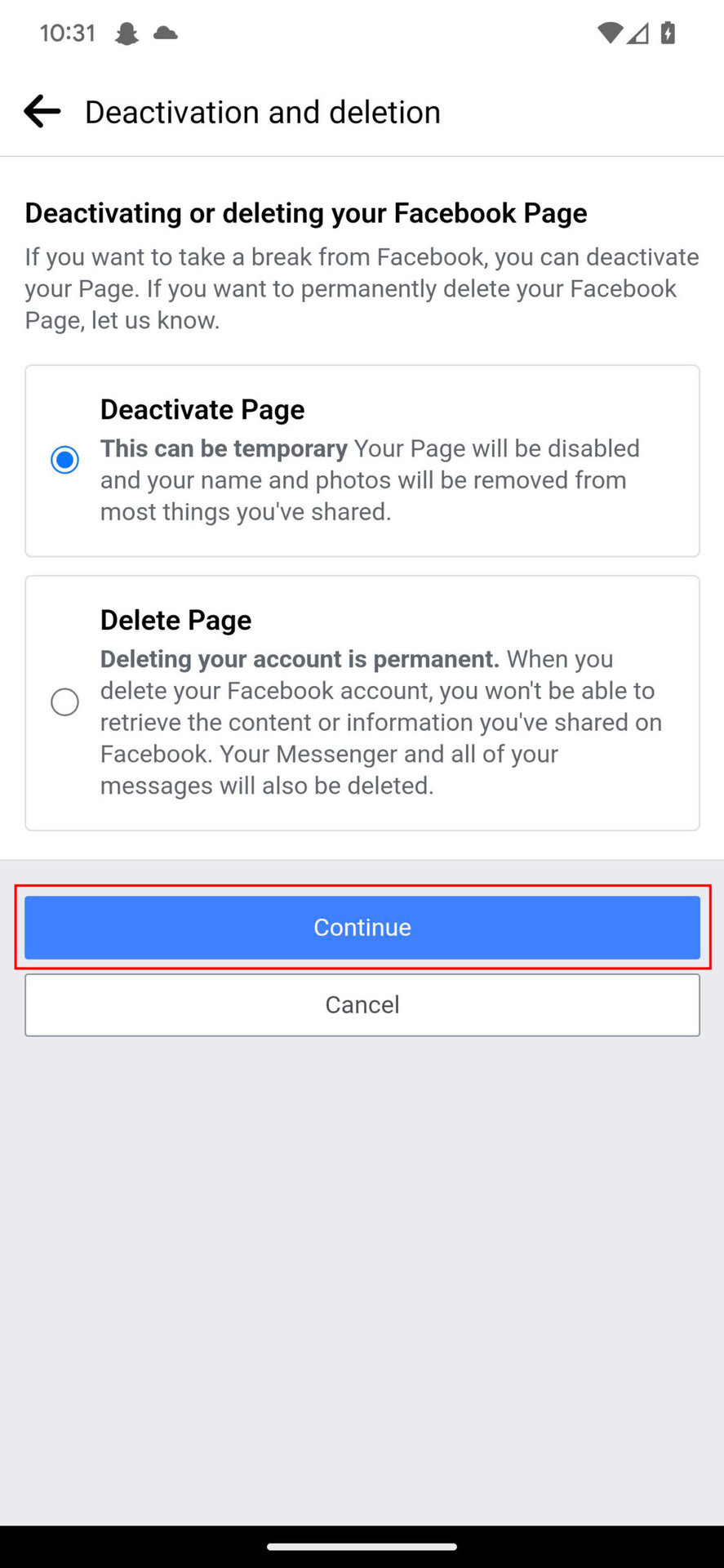 How to deactivate or delete Facebook page on mobile 5