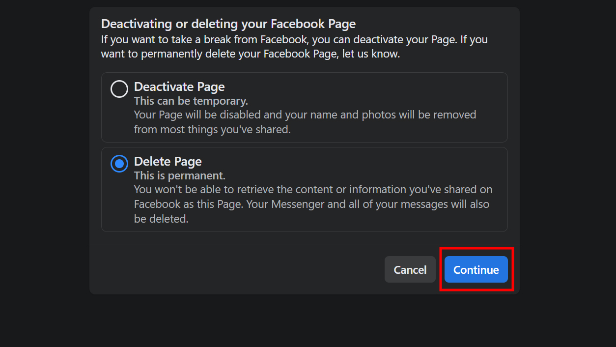 How to deactivate or delete a Facebook page on the web 8