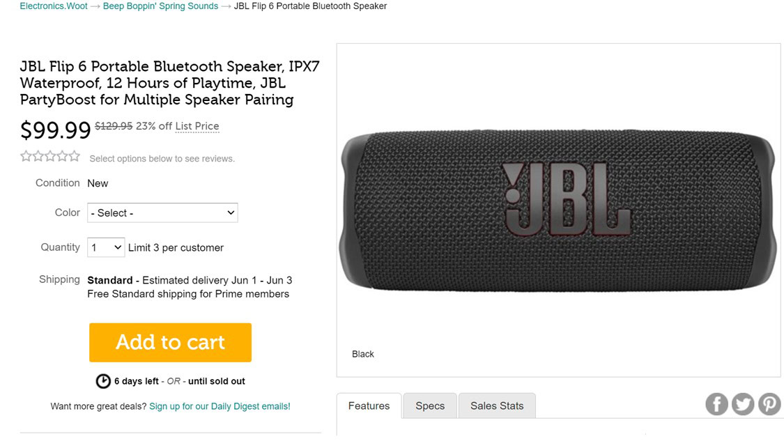 JBL Flip 6 Portable Bluetooth Speaker Woot Deal