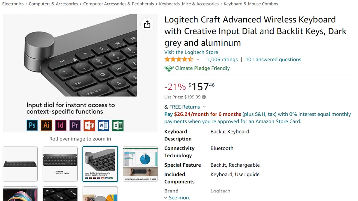 Logitech Craft Advanced Wireless Keyboard Amazon Deal
