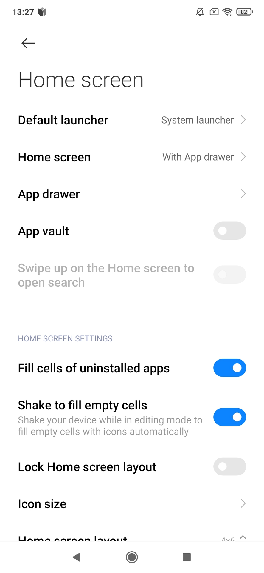 MIUI app drawer Home Screen settings