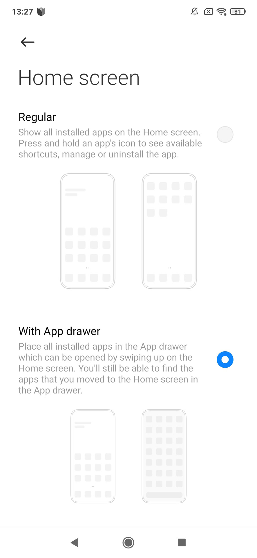 MIUI app drawer Home Screen settings 2